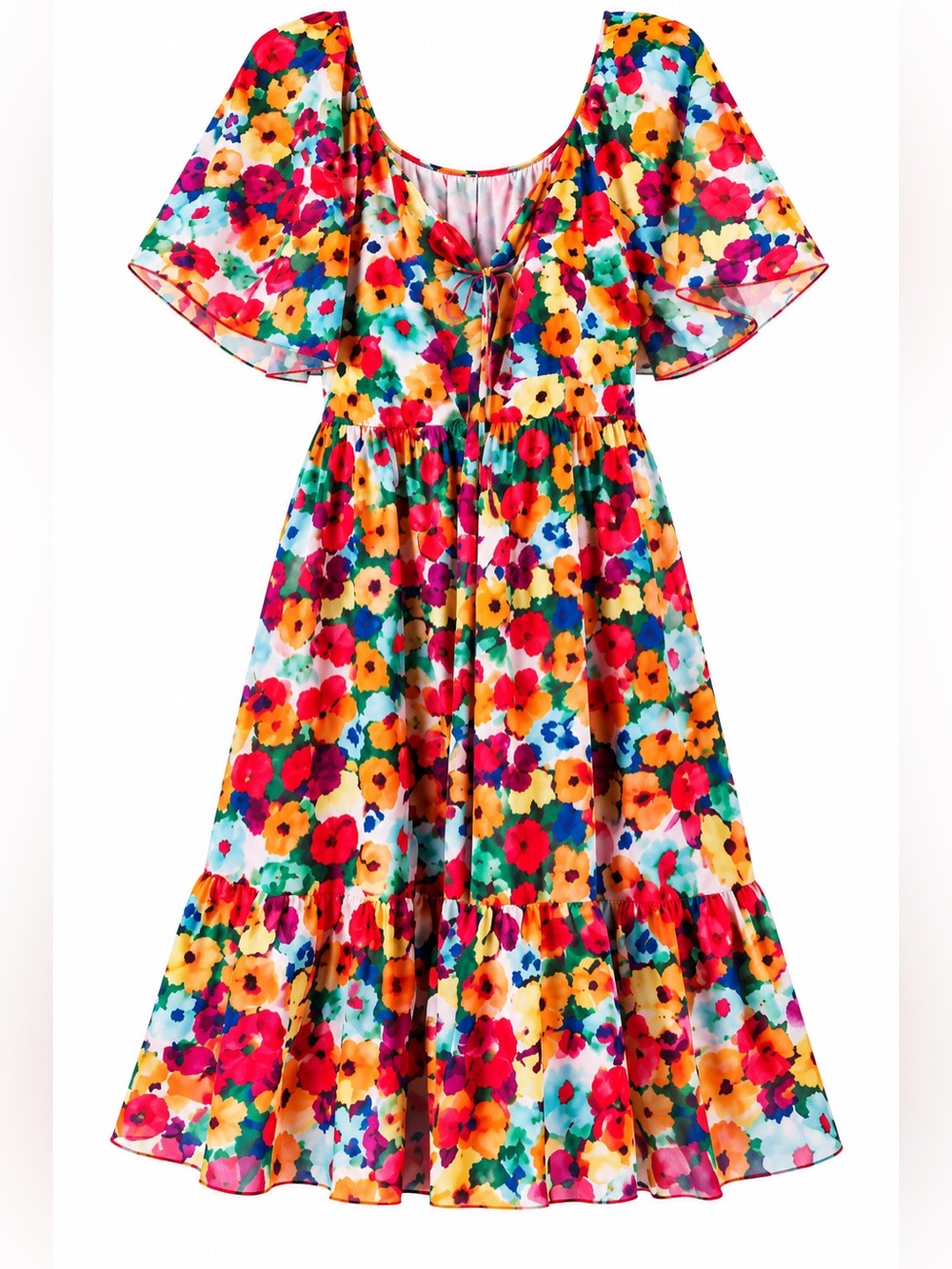 Floral Ruffle Women's Dress - Bright Multi